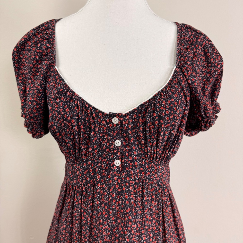 Brandy Melville Red Floral Milkmaid Mini Dress Short Sleeve Back Tie Italy Med. - Picture 4 of 9